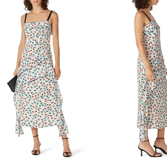 $650 RETAIL Jason Wu Floral Silk Midi Dress Mermaid Core - Picture 2 of 5
